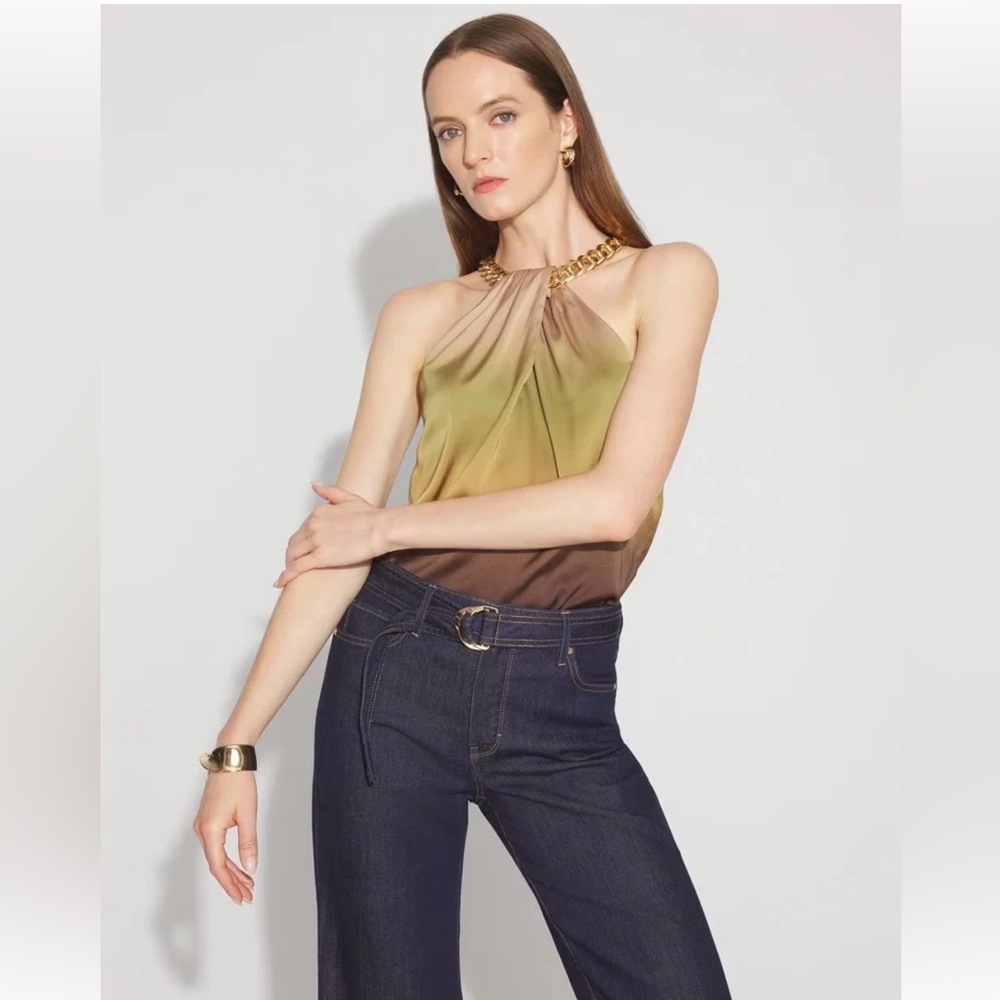 NWT $89 WHBM Satin chain neck halter top ombre sz SP